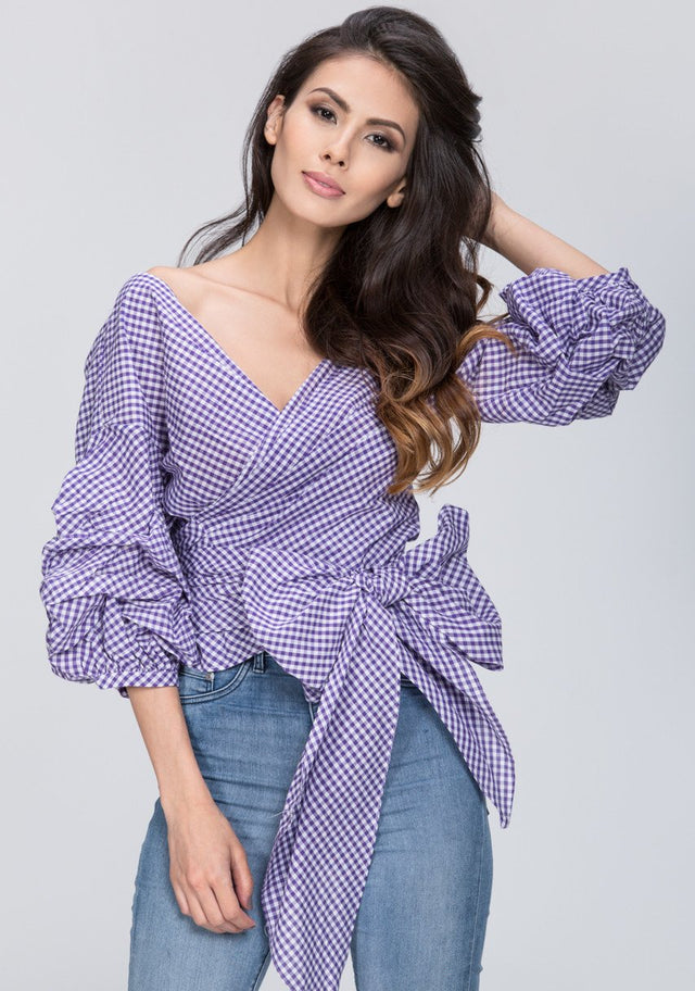 Funnel Checkered Wrap Top