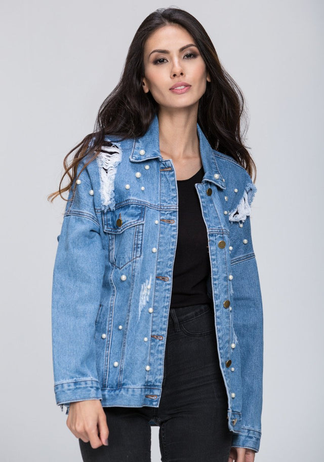 Denim Pearl Detail Jacket