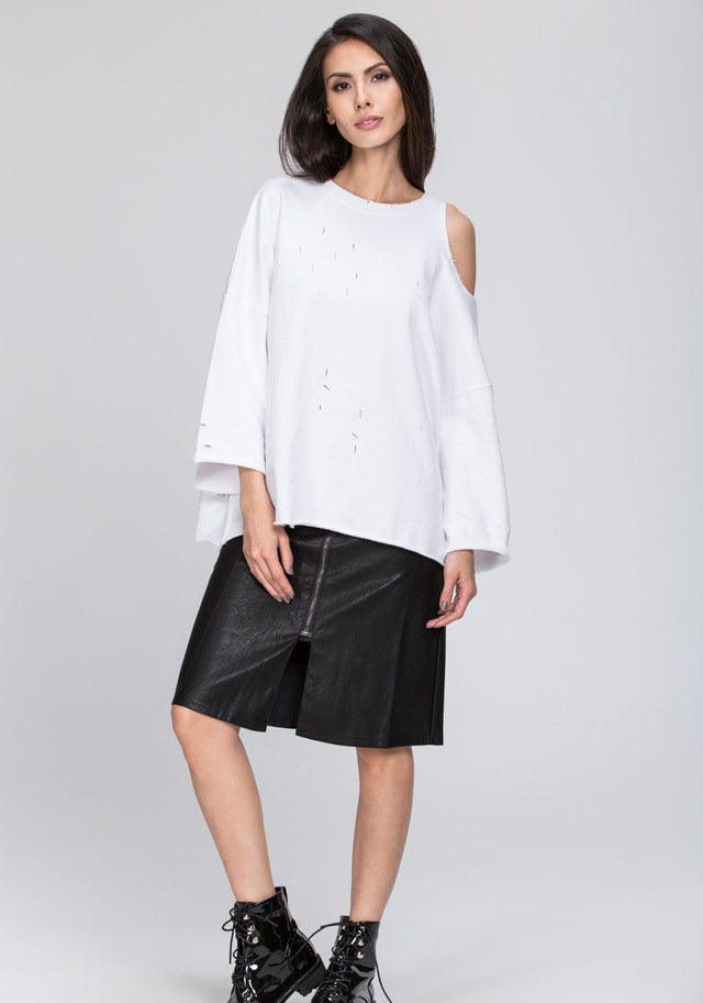 Zip Line Faux Leather Skirt