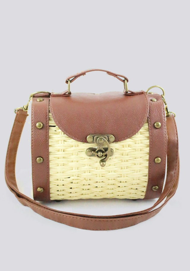 Woven Basket Mini Trunk Crossbody Purse