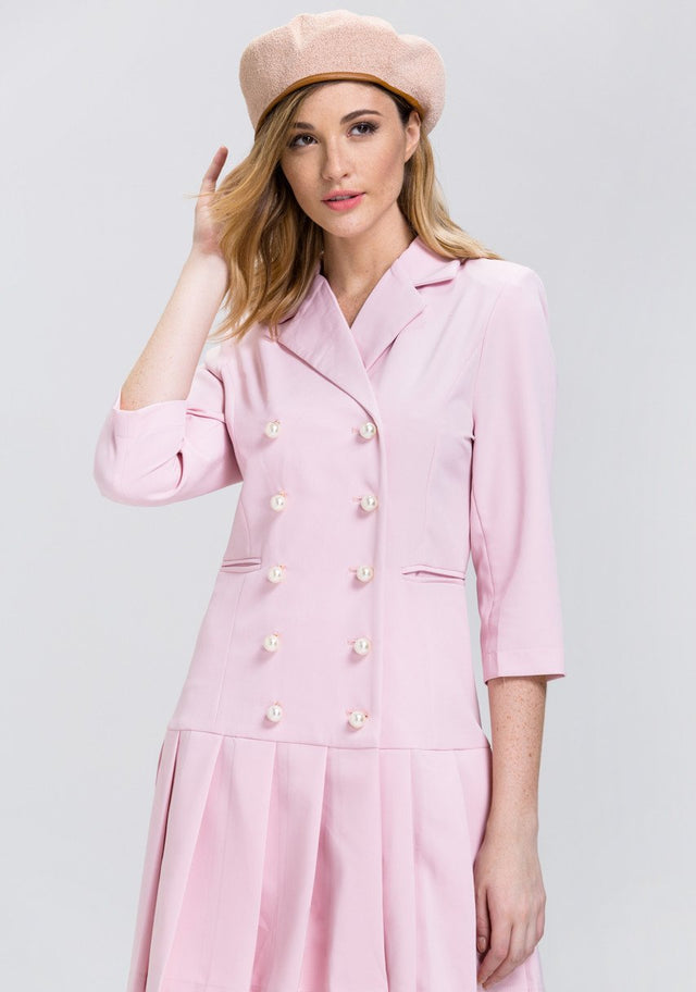 Fatma Husam - Pink Pearl Button Pleated Skirt Blazer Dress