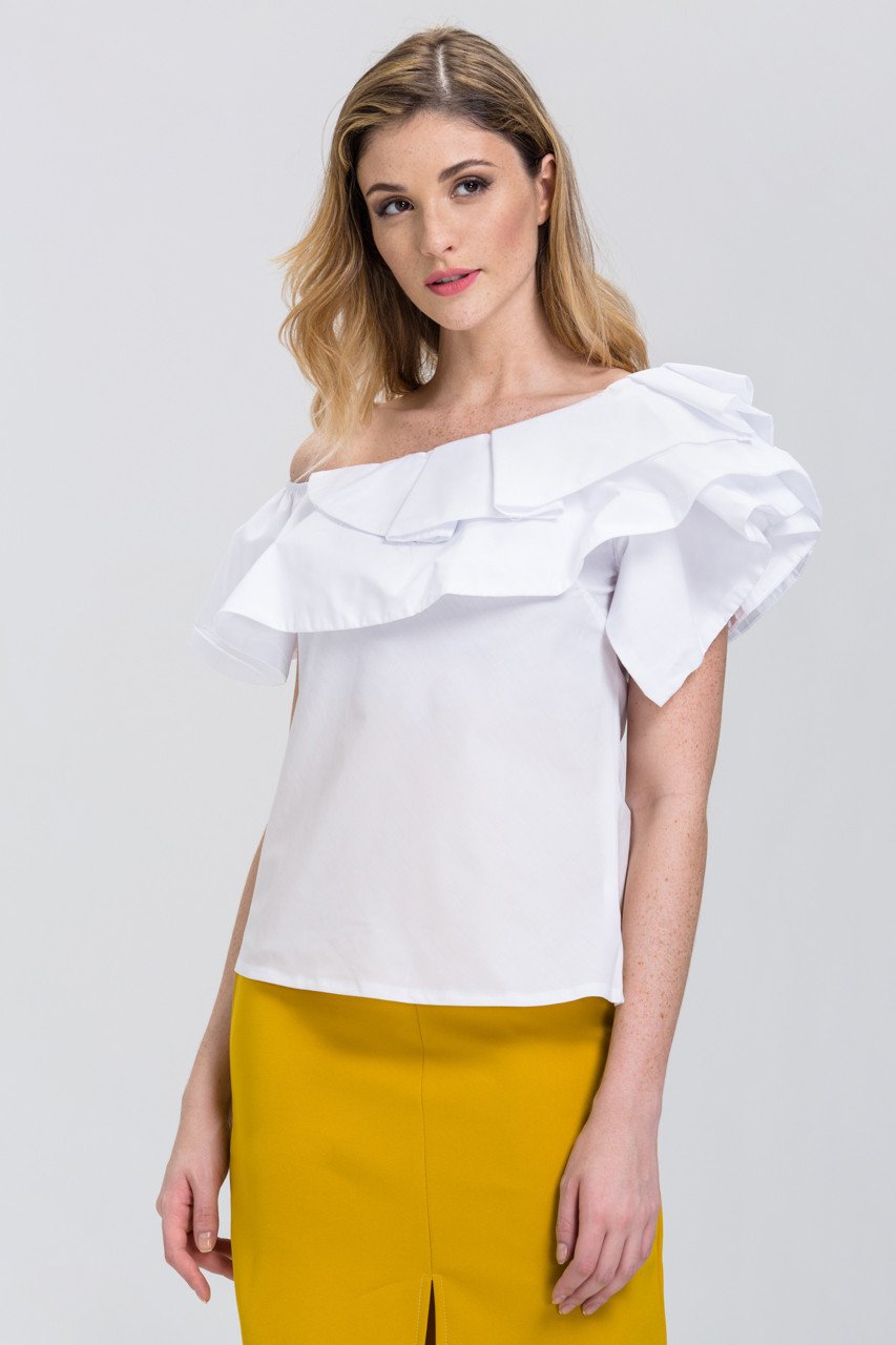White One-Shoulder Ruffle Tiered Top White One-Shoulder Ruffle Tiered Top