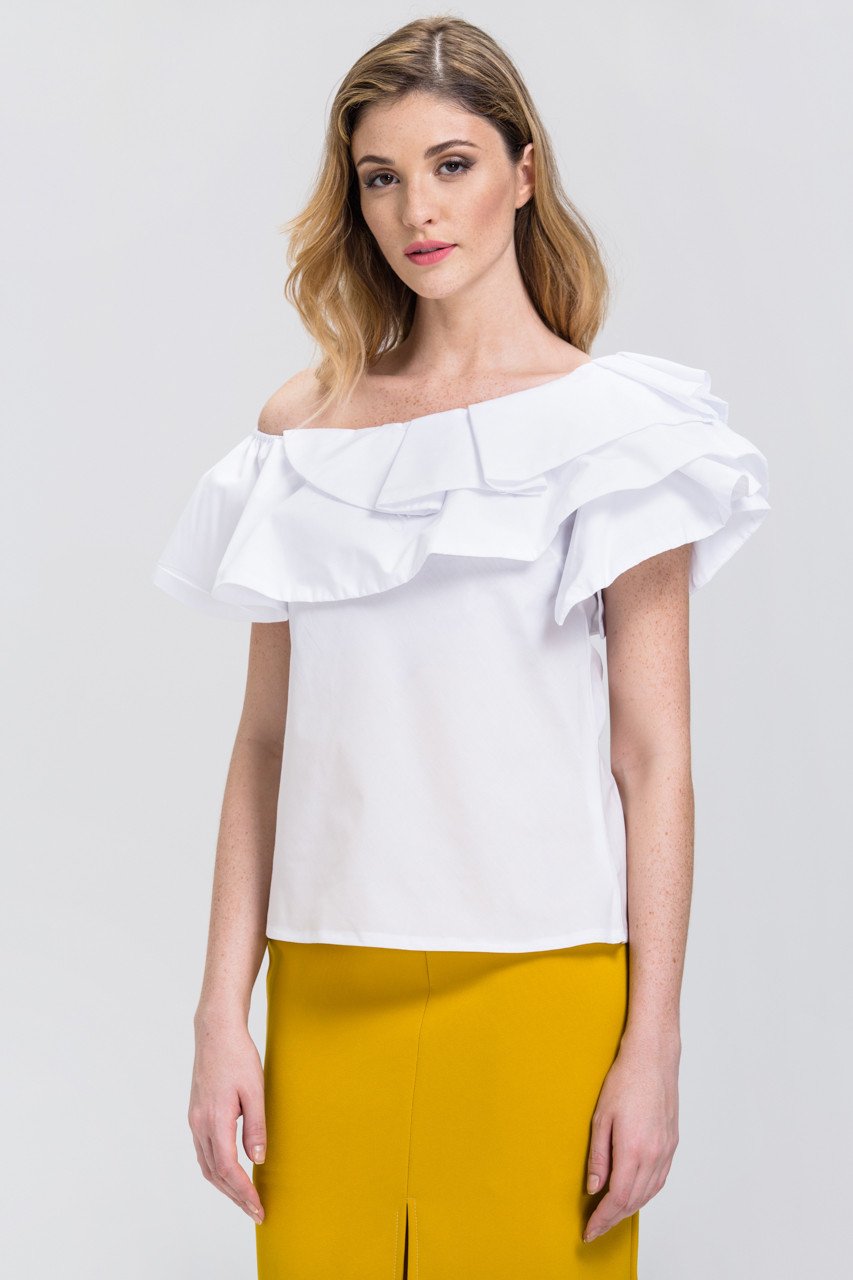White One-Shoulder Ruffle Tiered Top White One-Shoulder Ruffle Tiered Top