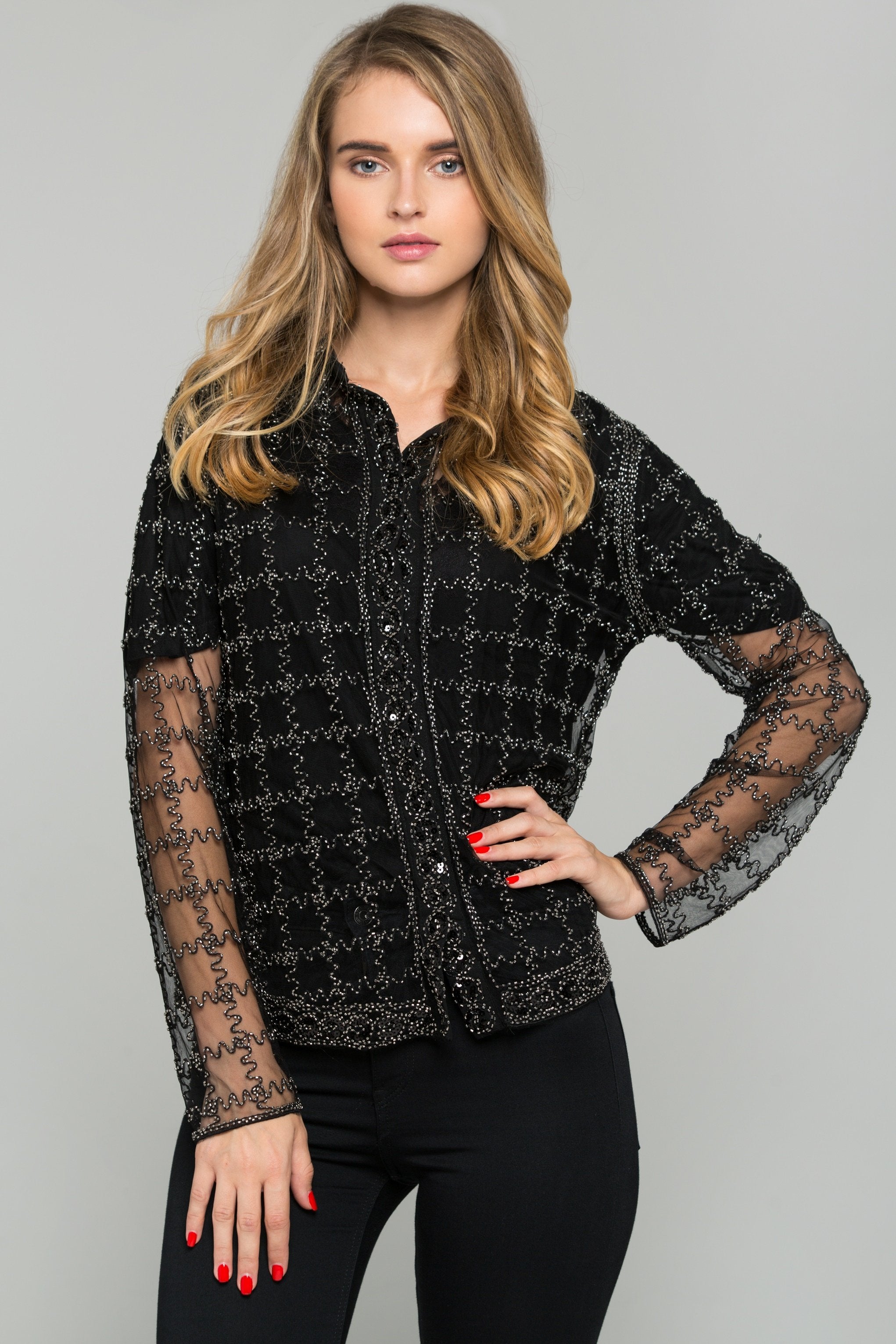 Black and Silver Embroidered Long Sleeved Top Black and Silver Embroidered Long Sleeved Top