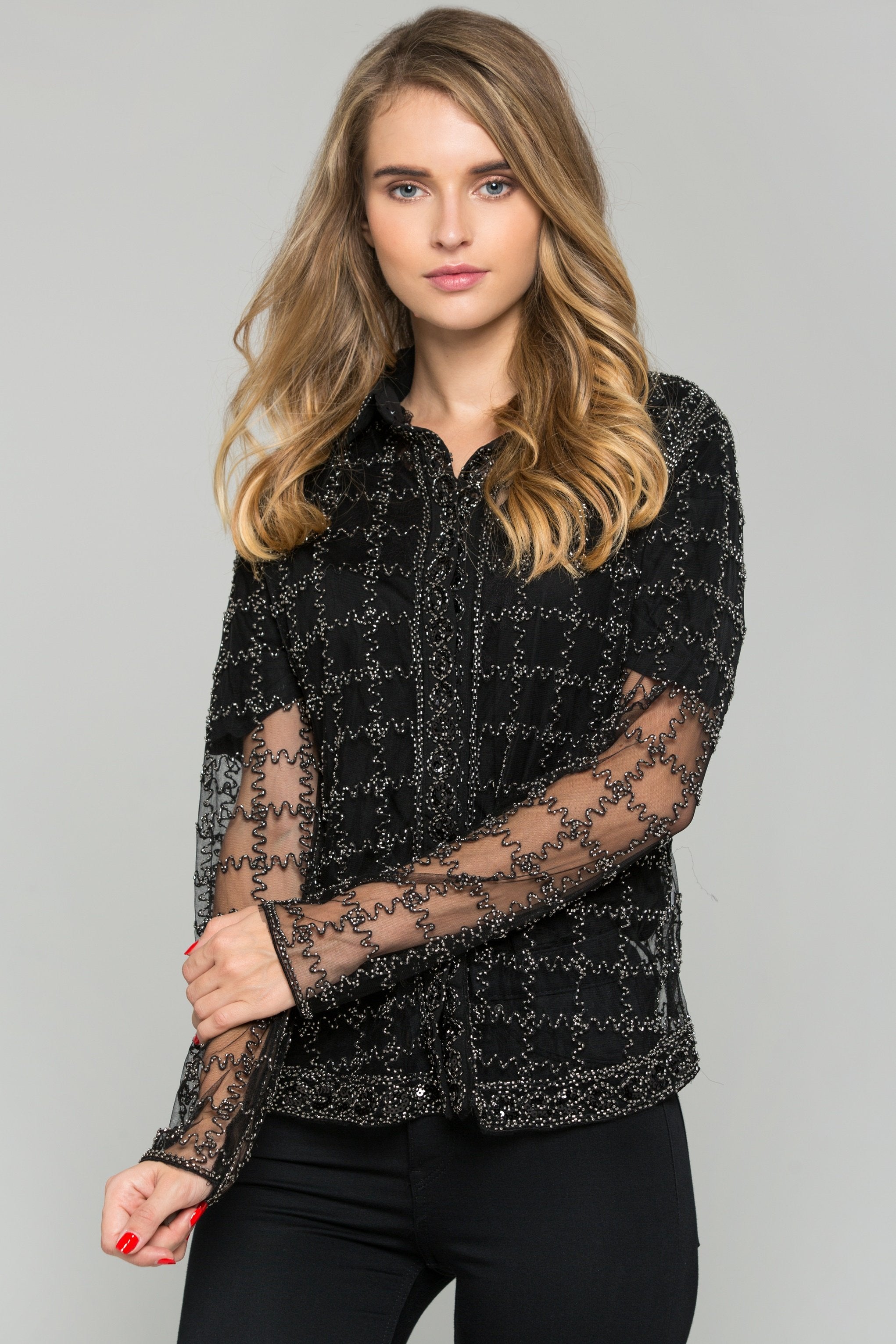 Black and Silver Embroidered Long Sleeved Top Black and Silver Embroidered Long Sleeved Top