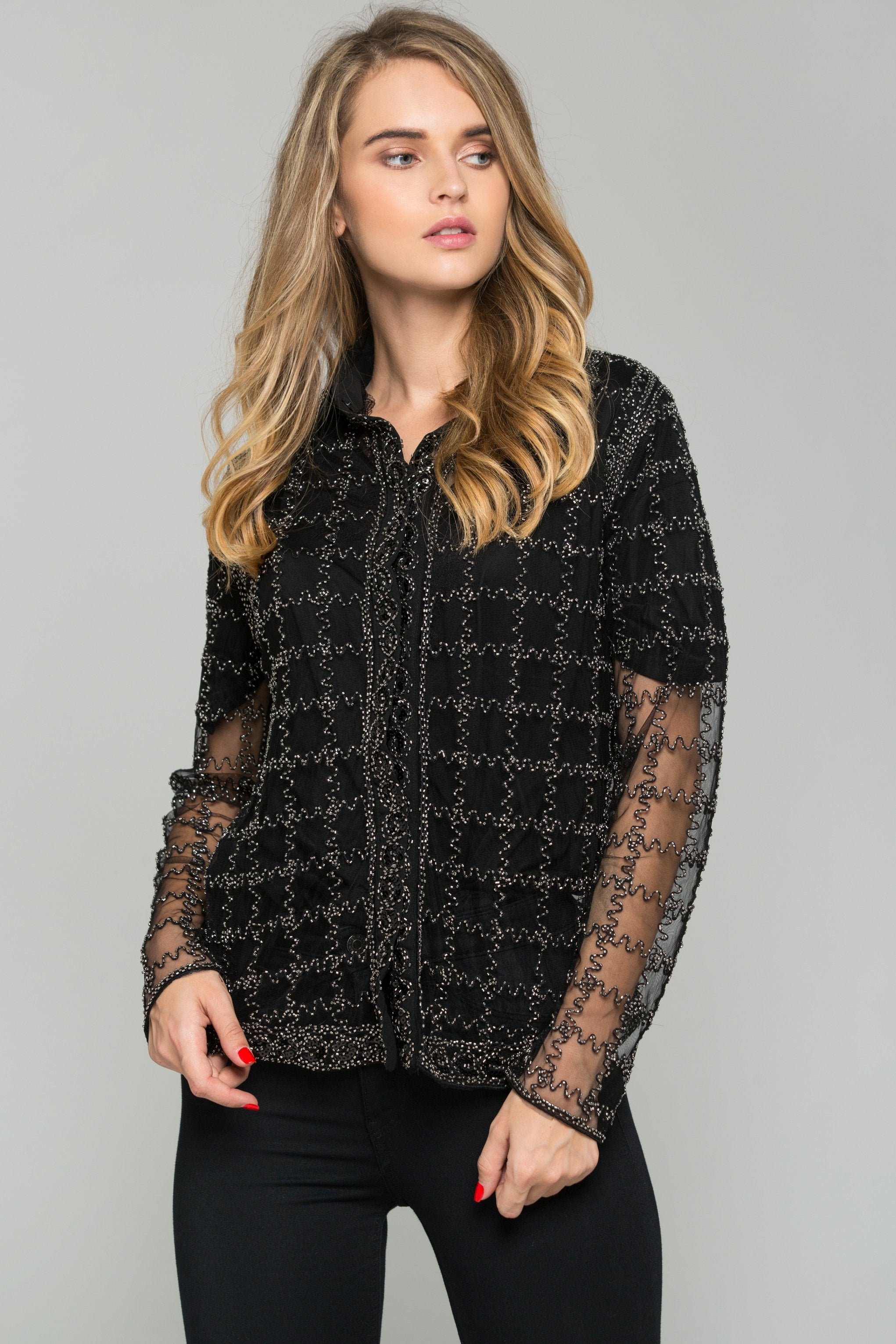 Black and Silver Embroidered Long Sleeved Top Black and Silver Embroidered Long Sleeved Top
