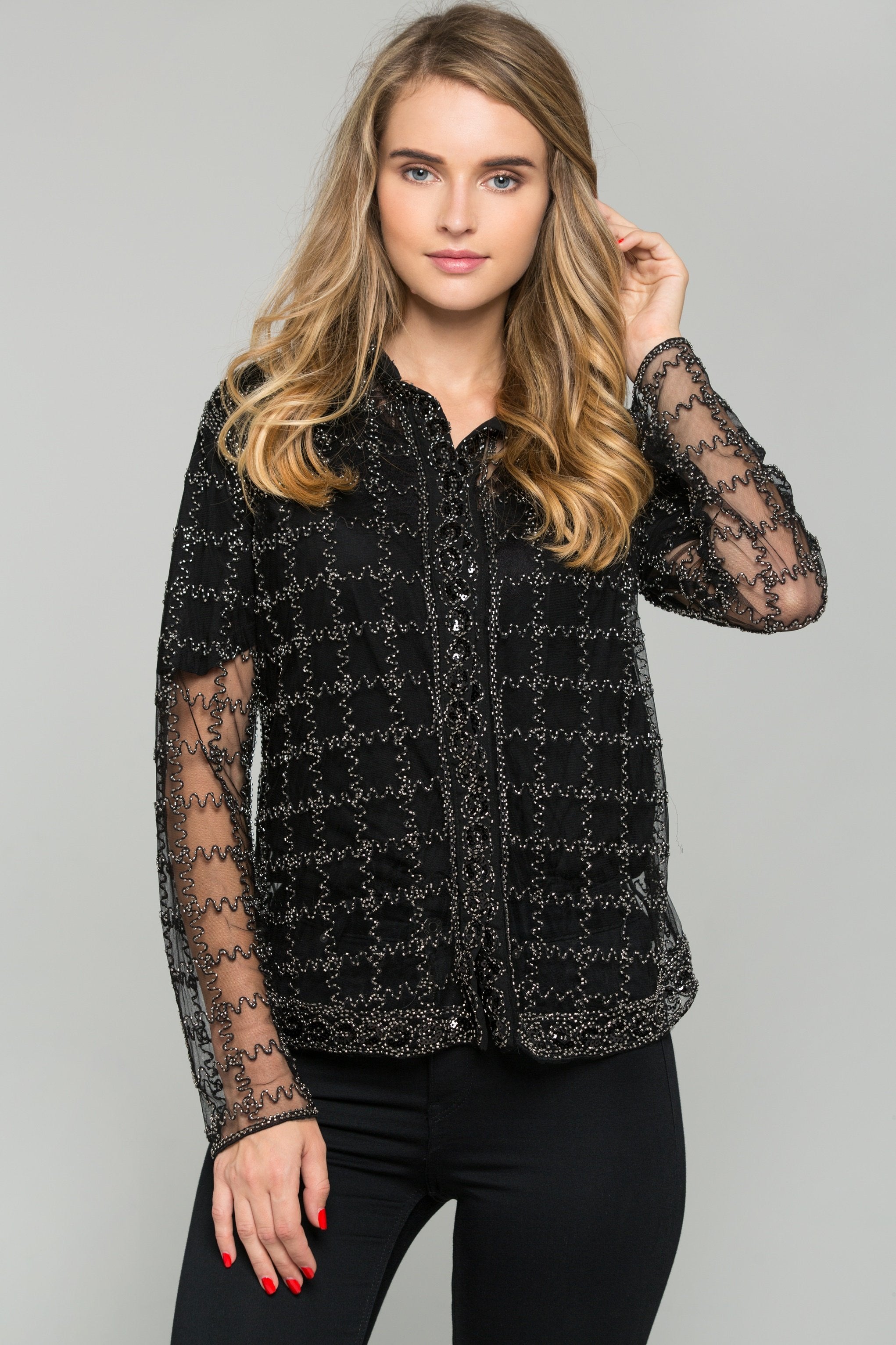 Black and Silver Embroidered Long Sleeved Top Black and Silver Embroidered Long Sleeved Top