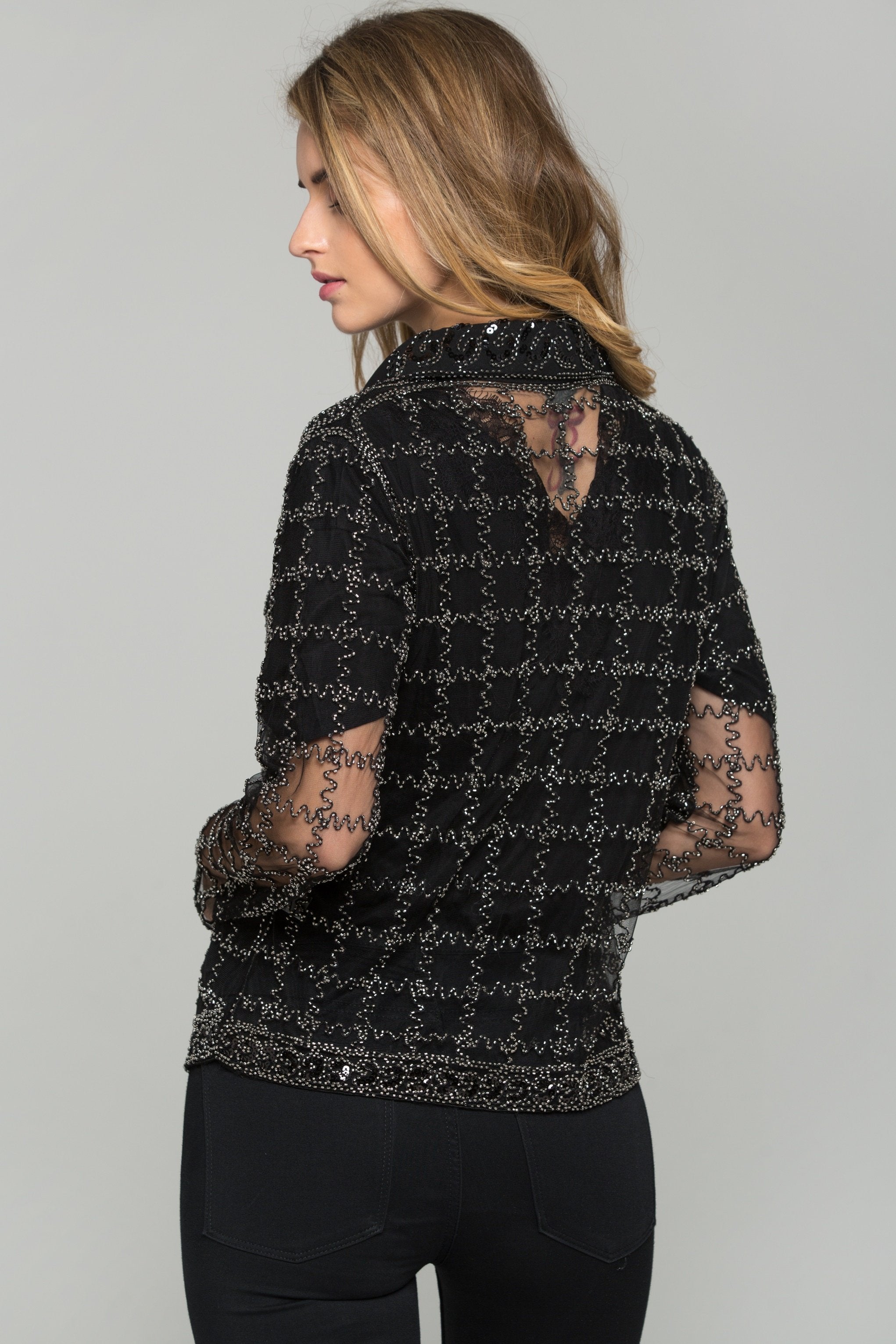 Black and Silver Embroidered Long Sleeved Top Black and Silver Embroidered Long Sleeved Top