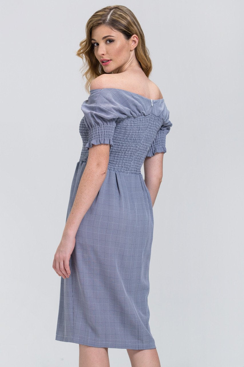 Glen Plaid Elastic Body Midi Dress Glen Plaid Elastic Body Midi Dress
