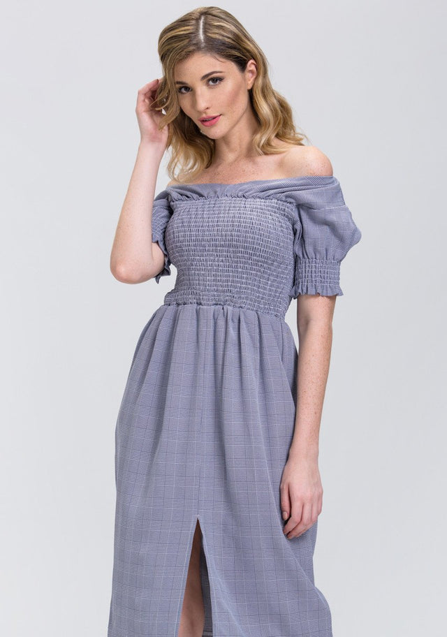 Glen Plaid Elastic Body Midi Dress