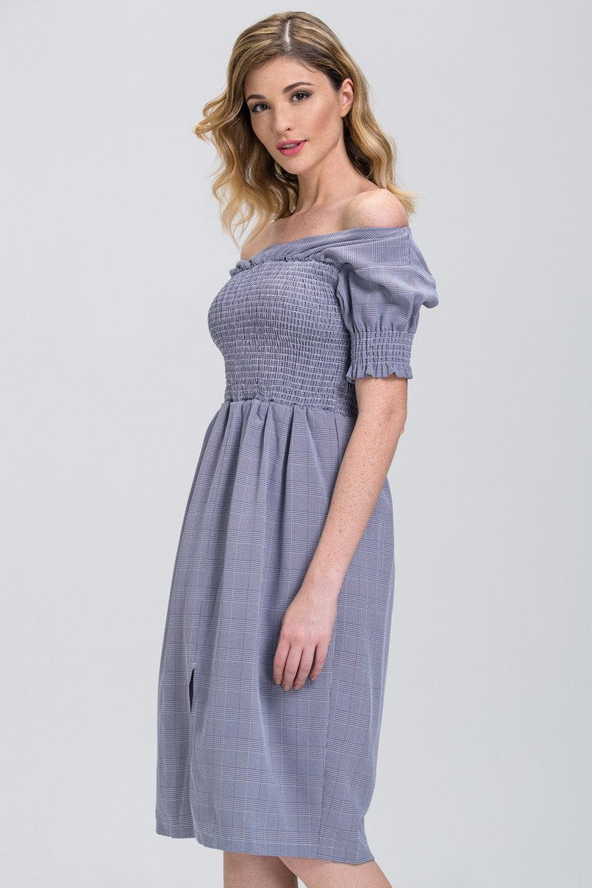 Glen Plaid Elastic Body Midi Dress Glen Plaid Elastic Body Midi Dress