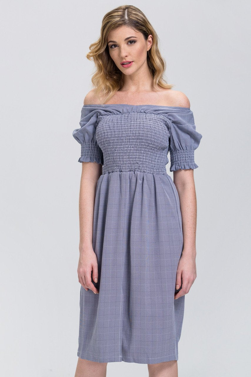 Glen Plaid Elastic Body Midi Dress Glen Plaid Elastic Body Midi Dress