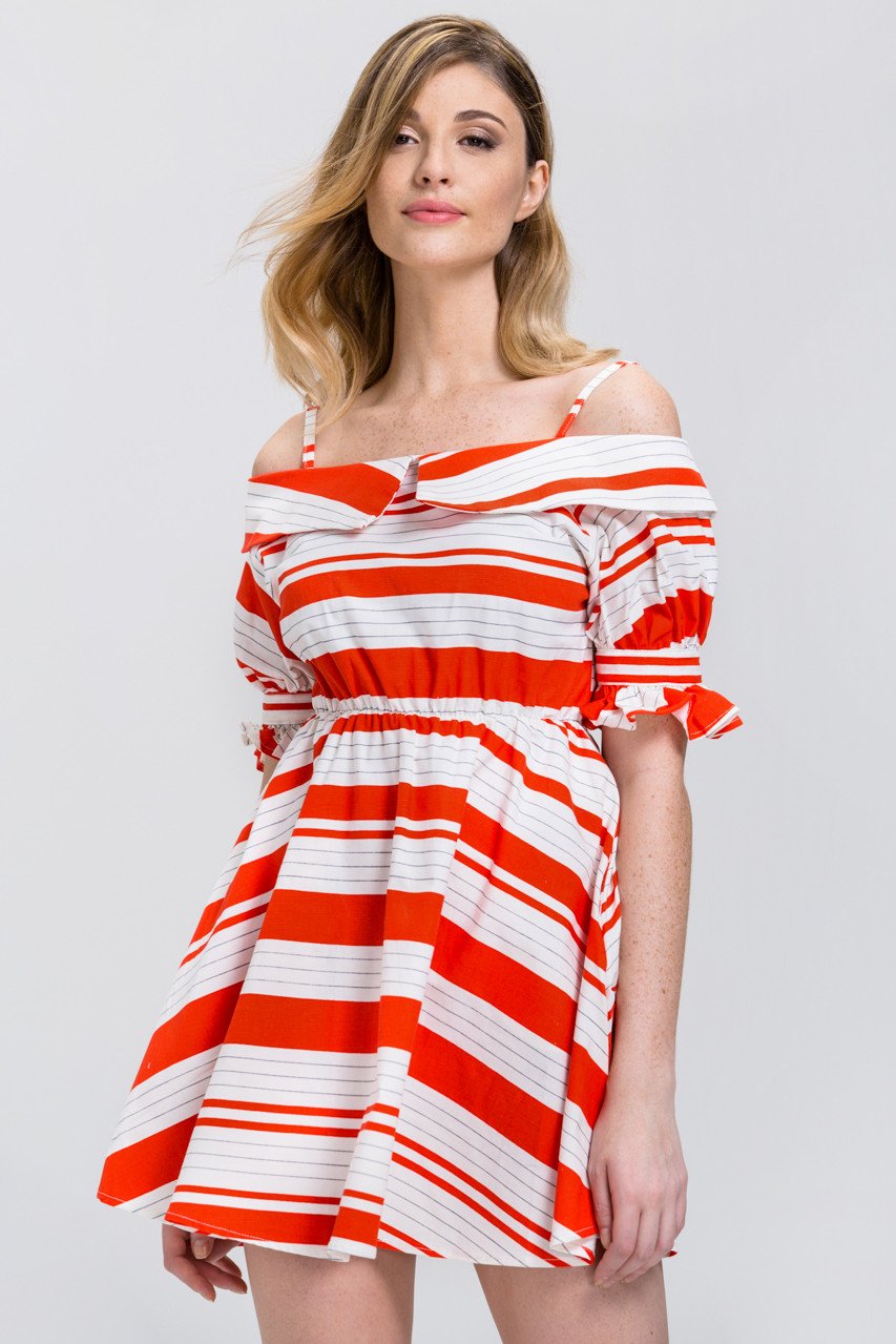 Orange Stripe Boat Collar Mini Dress Orange Stripe Boat Collar Mini Dress