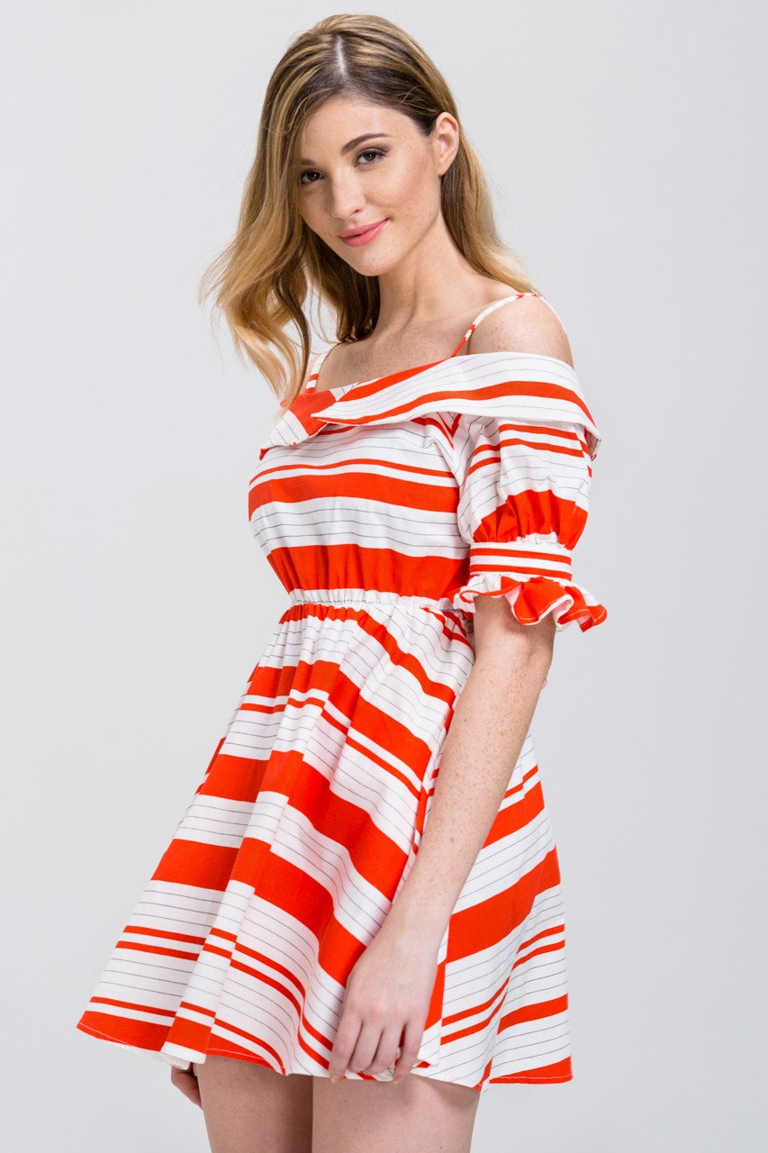 Orange Stripe Boat Collar Mini Dress Orange Stripe Boat Collar Mini Dress