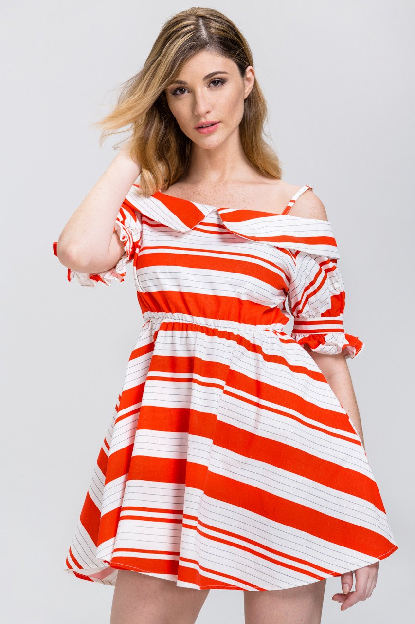 Orange Stripe Boat Collar Mini Dress Orange Stripe Boat Collar Mini Dress