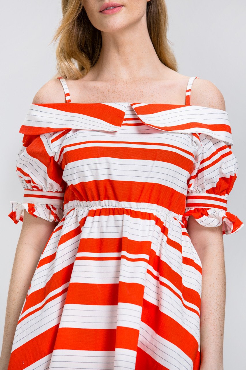 Orange Stripe Boat Collar Mini Dress Orange Stripe Boat Collar Mini Dress