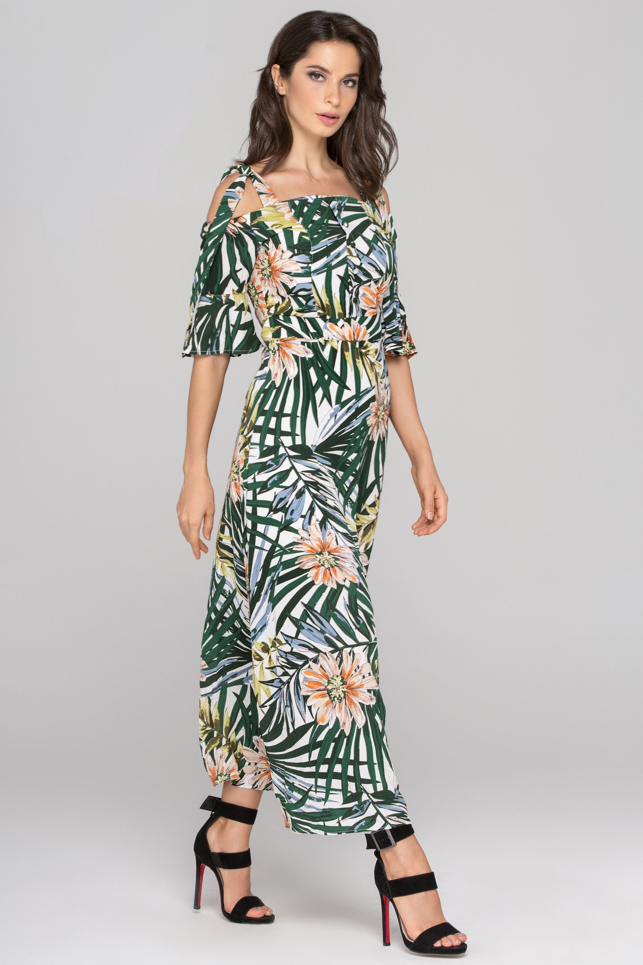 Garden Print Cold Shoulder Maxi Dress Garden Print Cold Shoulder Maxi Dress
