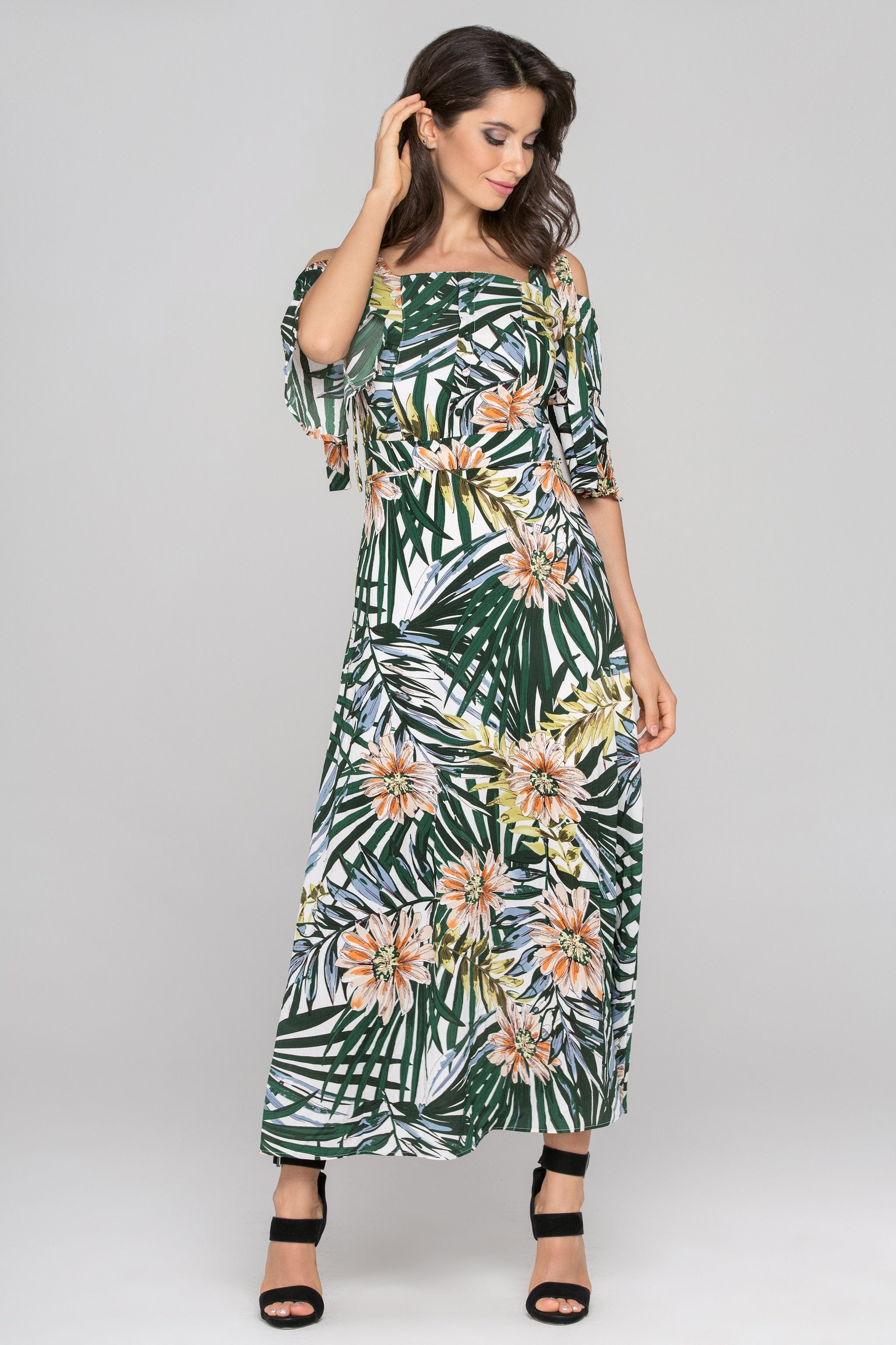 Garden Print Cold Shoulder Maxi Dress Garden Print Cold Shoulder Maxi Dress