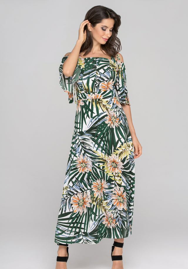 Garden Print Cold Shoulder Maxi Dress