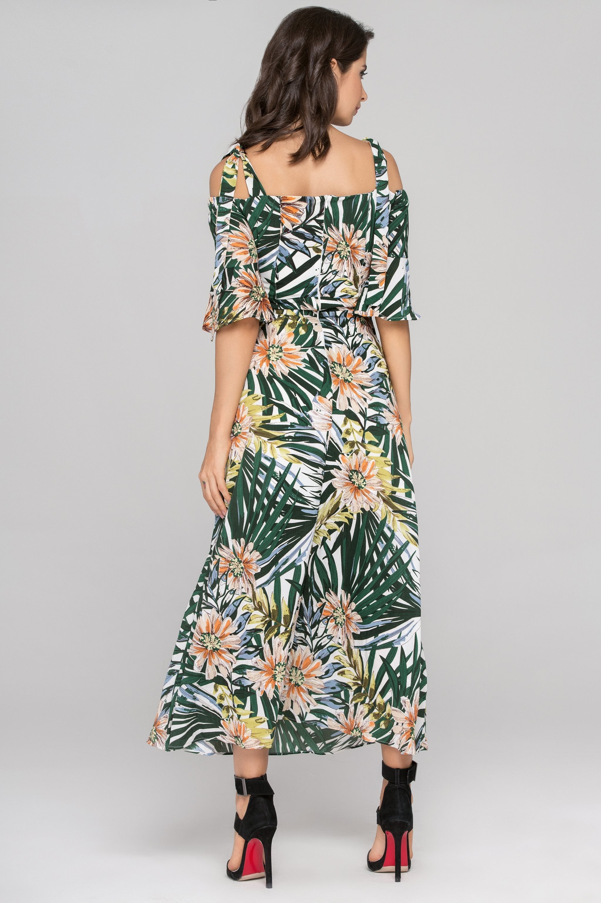 Garden Print Cold Shoulder Maxi Dress Garden Print Cold Shoulder Maxi Dress