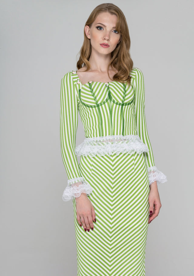 Green Fairy Stripe Two Piece Midi Dress