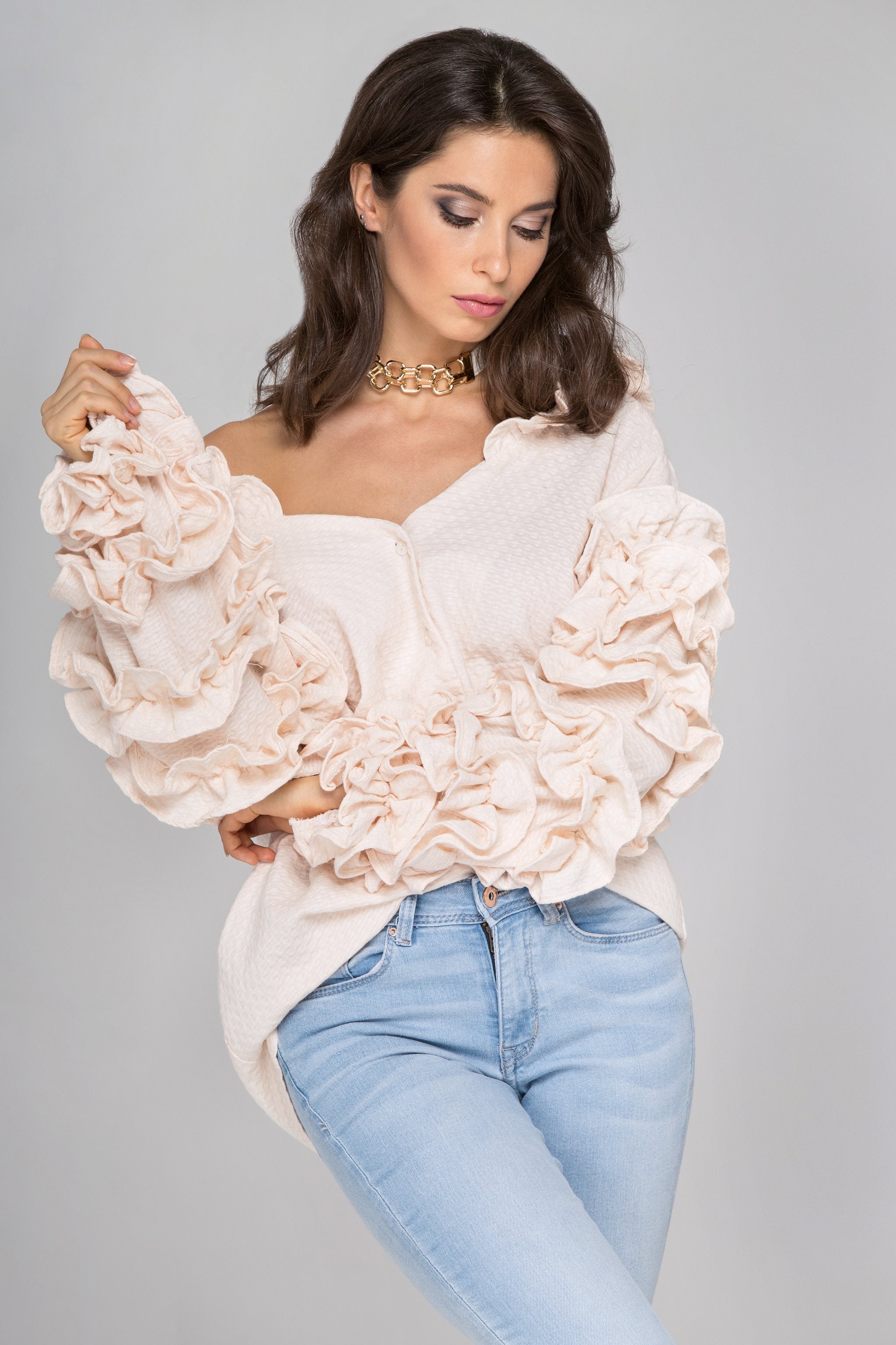 Light Peach Ruffle Sleeve Cardigan Light Peach Ruffle Sleeve Cardigan