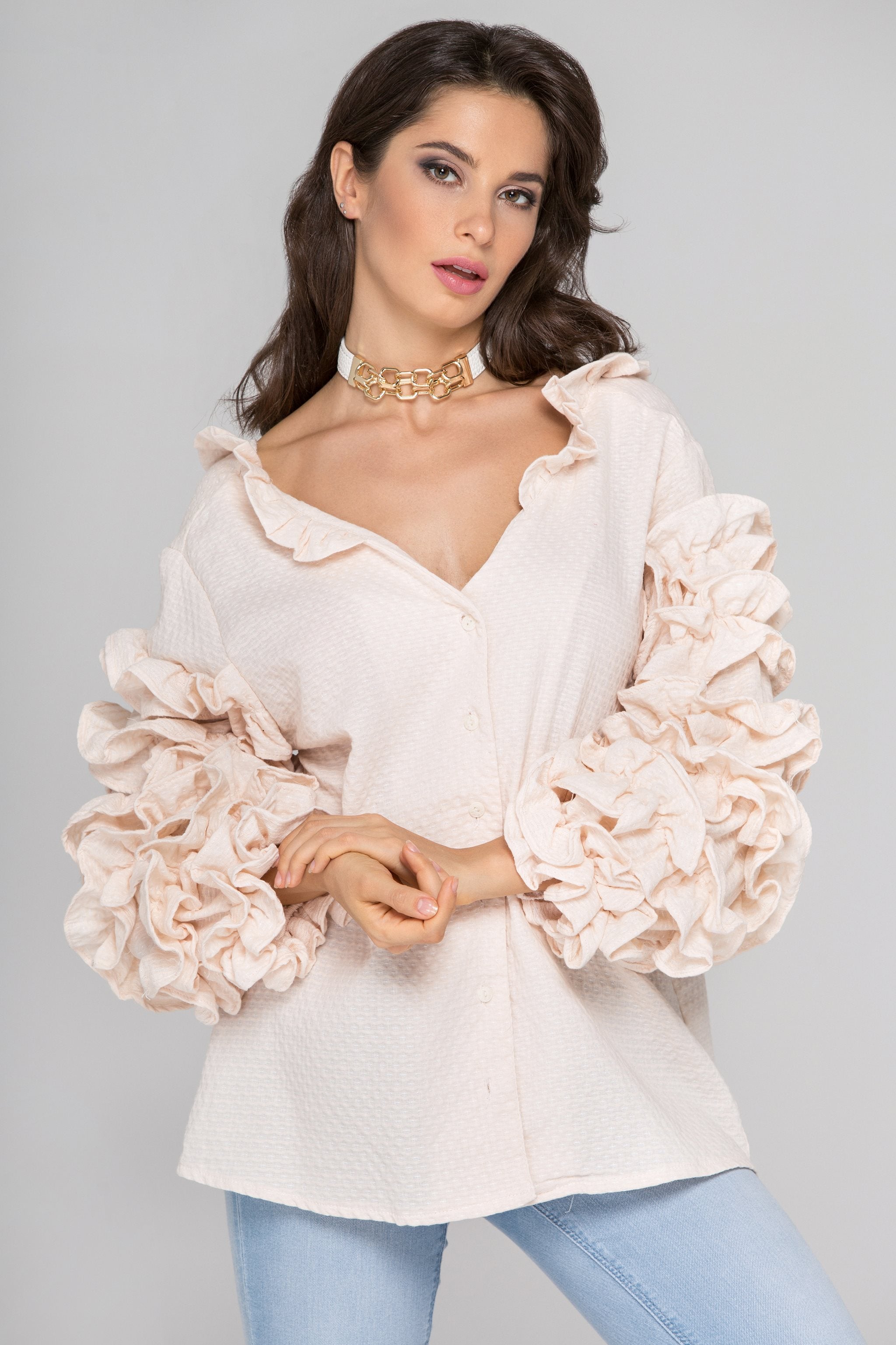 Light Peach Ruffle Sleeve Cardigan Light Peach Ruffle Sleeve Cardigan