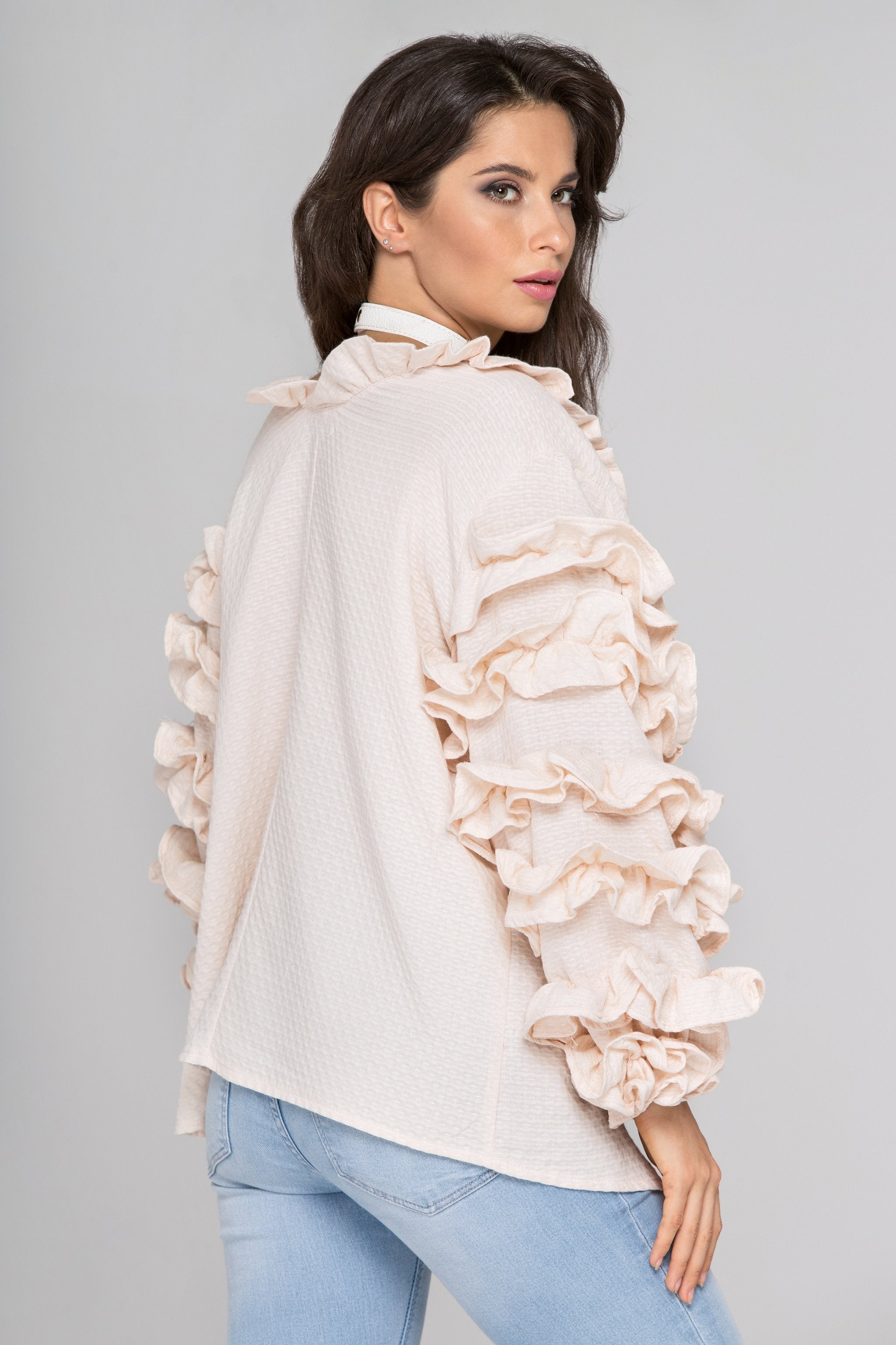Light Peach Ruffle Sleeve Cardigan Light Peach Ruffle Sleeve Cardigan