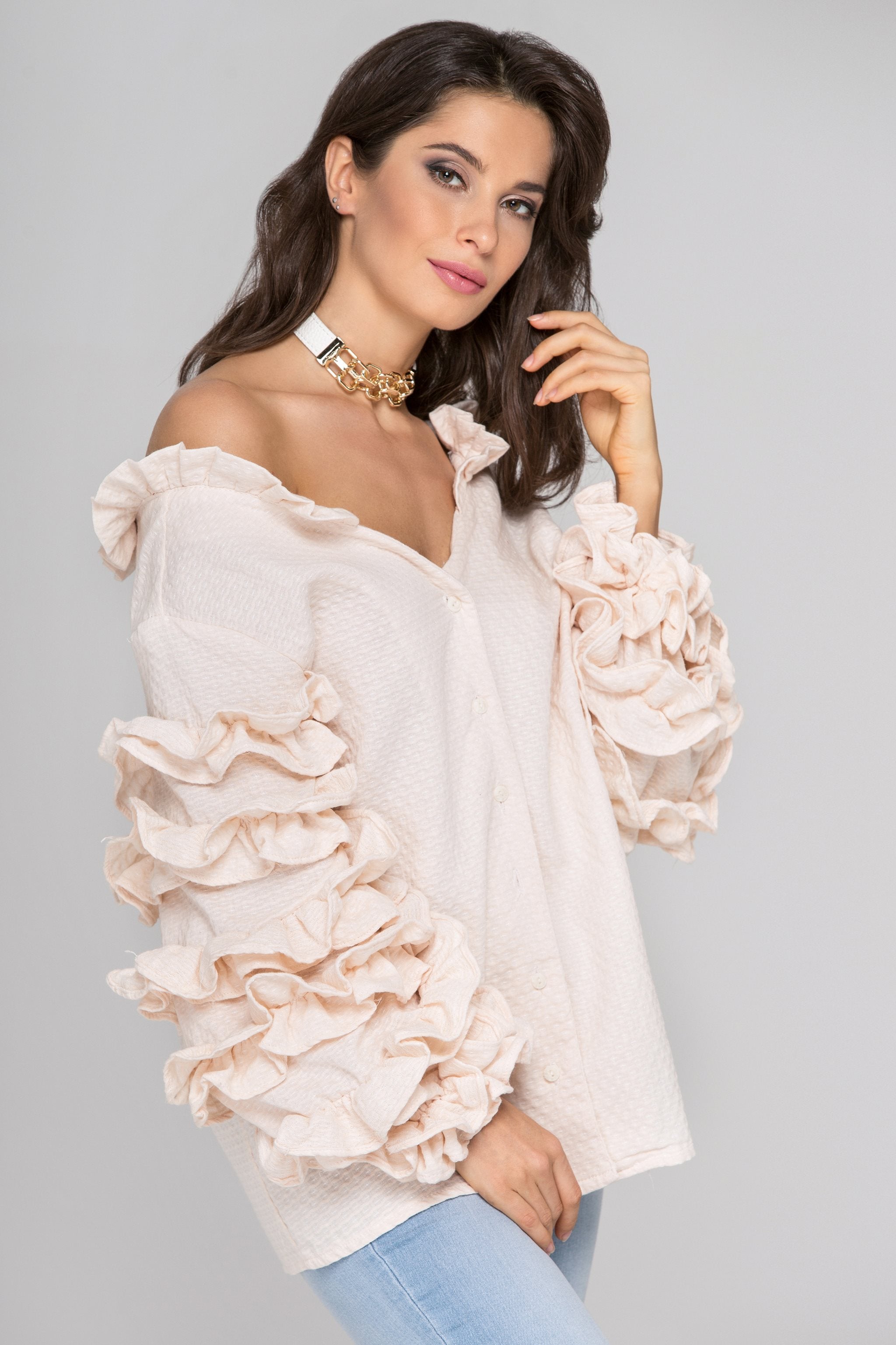 Light Peach Ruffle Sleeve Cardigan Light Peach Ruffle Sleeve Cardigan