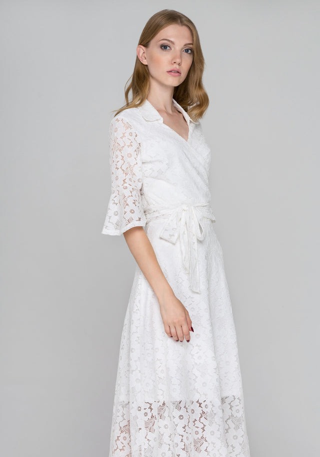 White Lace Wrap Around Two Piece Dress