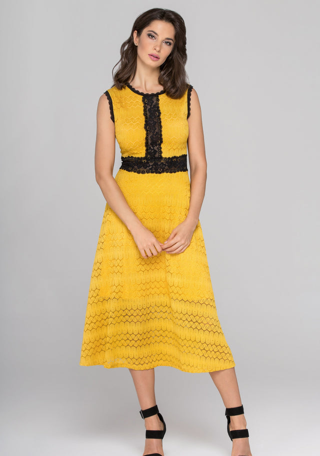 Yellow and Black Lace Midi dress