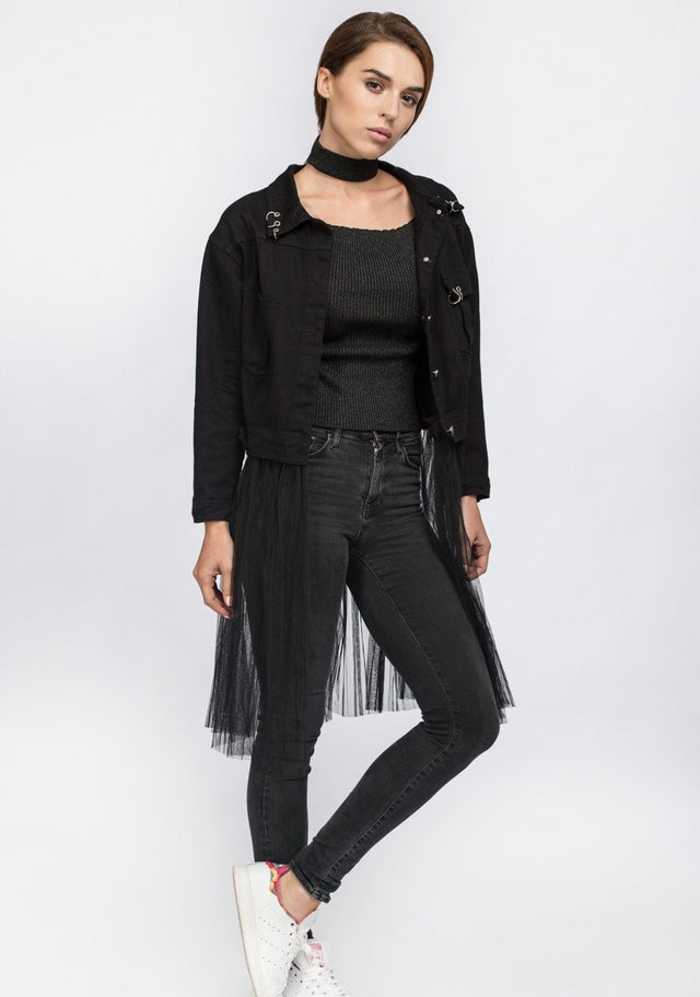 Fatma Husam - Black Two Piece Denim Jacket with Removable Mesh