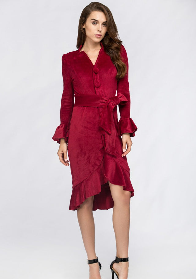 Fatima Almomen - Red Velvet Bell Sleeve Summer Midi Dress