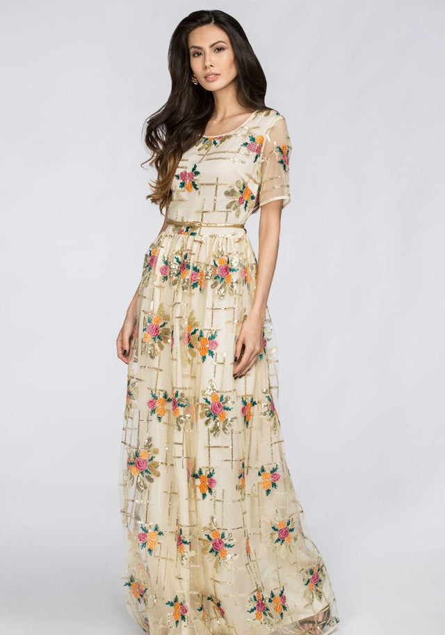 Floral Shine Layered Maxi Dress