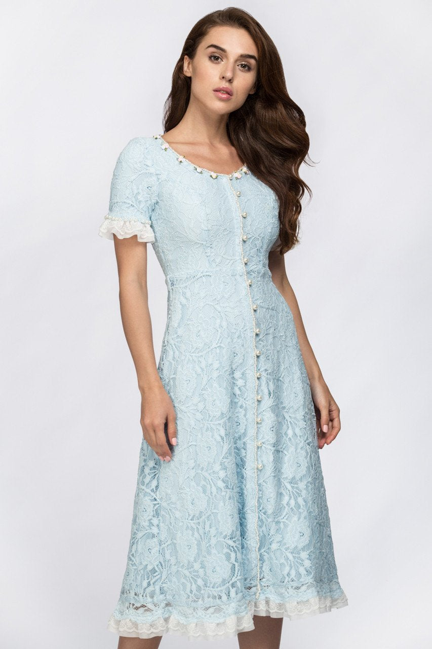 Enchanted Blue Embroidered Princess Midi Dress Enchanted Blue Embroidered Princess Midi Dress