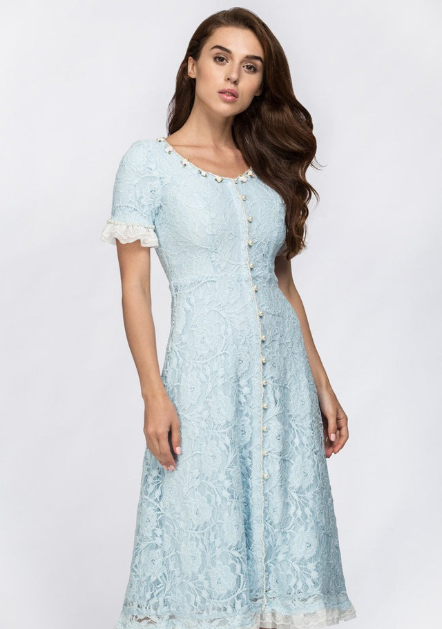 Enchanted Blue Embroidered Princess Midi Dress