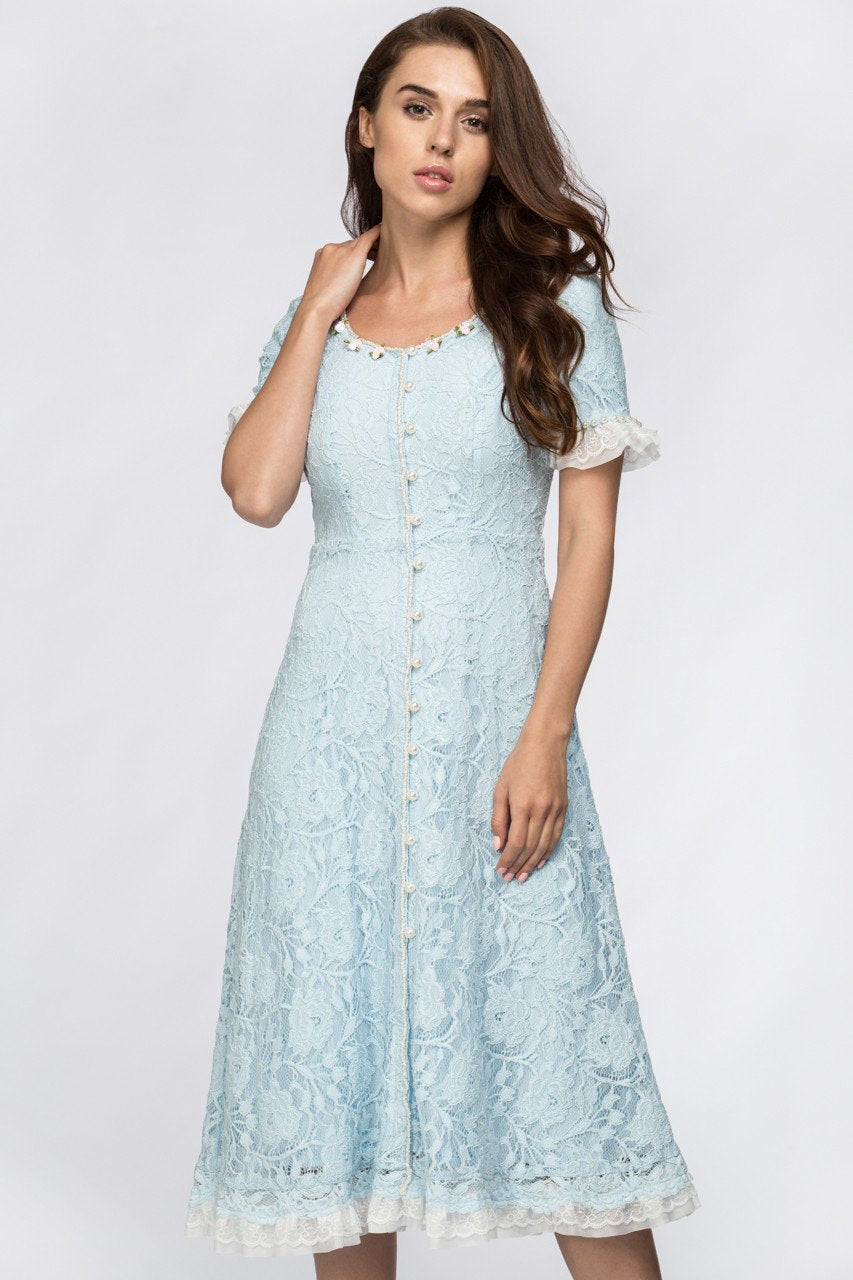 Enchanted Blue Embroidered Princess Midi Dress Enchanted Blue Embroidered Princess Midi Dress