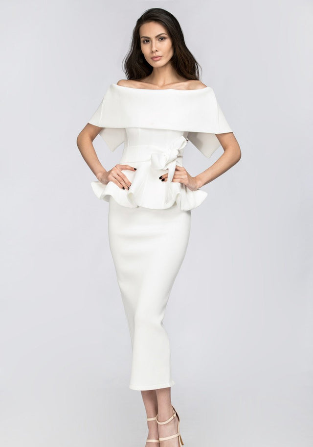White Lily Off the Shoulder Peplum Two-piece Dress