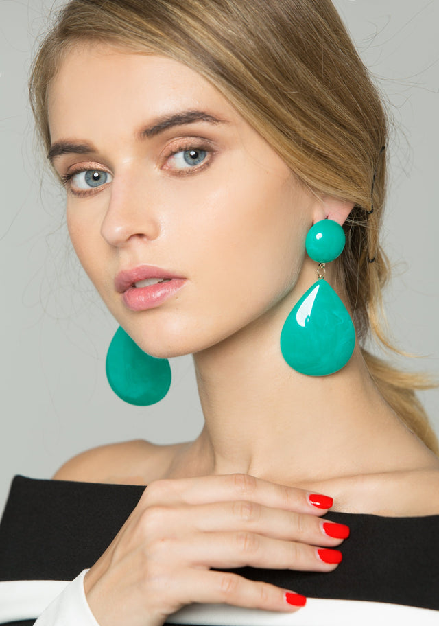 Green Teardrop Drop Earrings