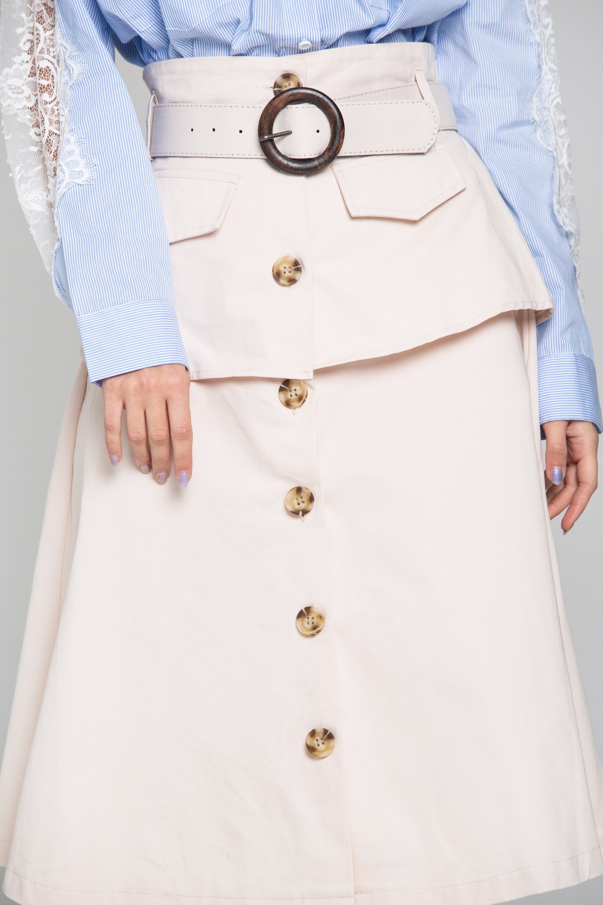 Peach Front Button Belted Skirt Peach Front Button Belted Skirt