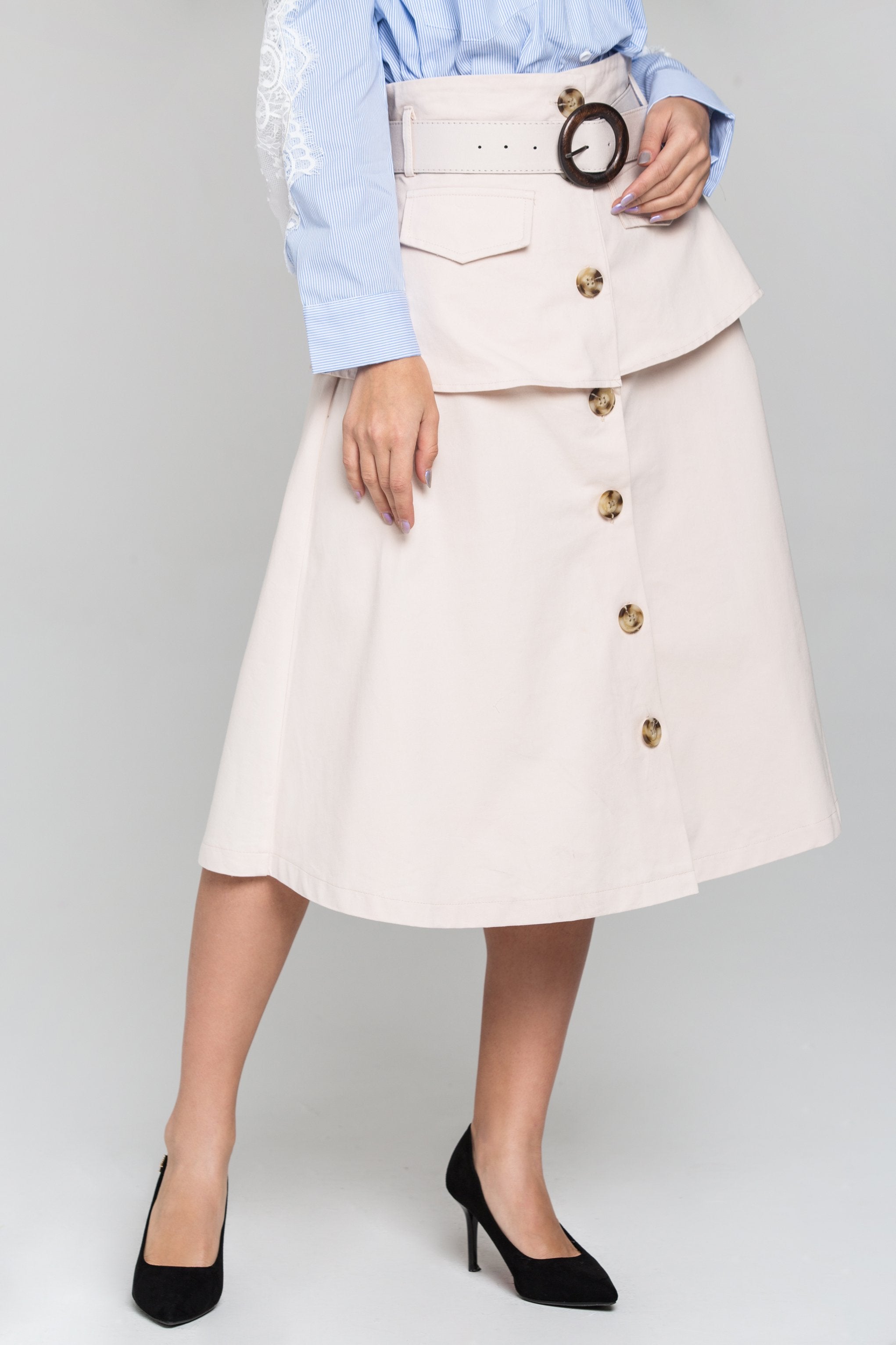 Peach Front Button Belted Skirt Peach Front Button Belted Skirt
