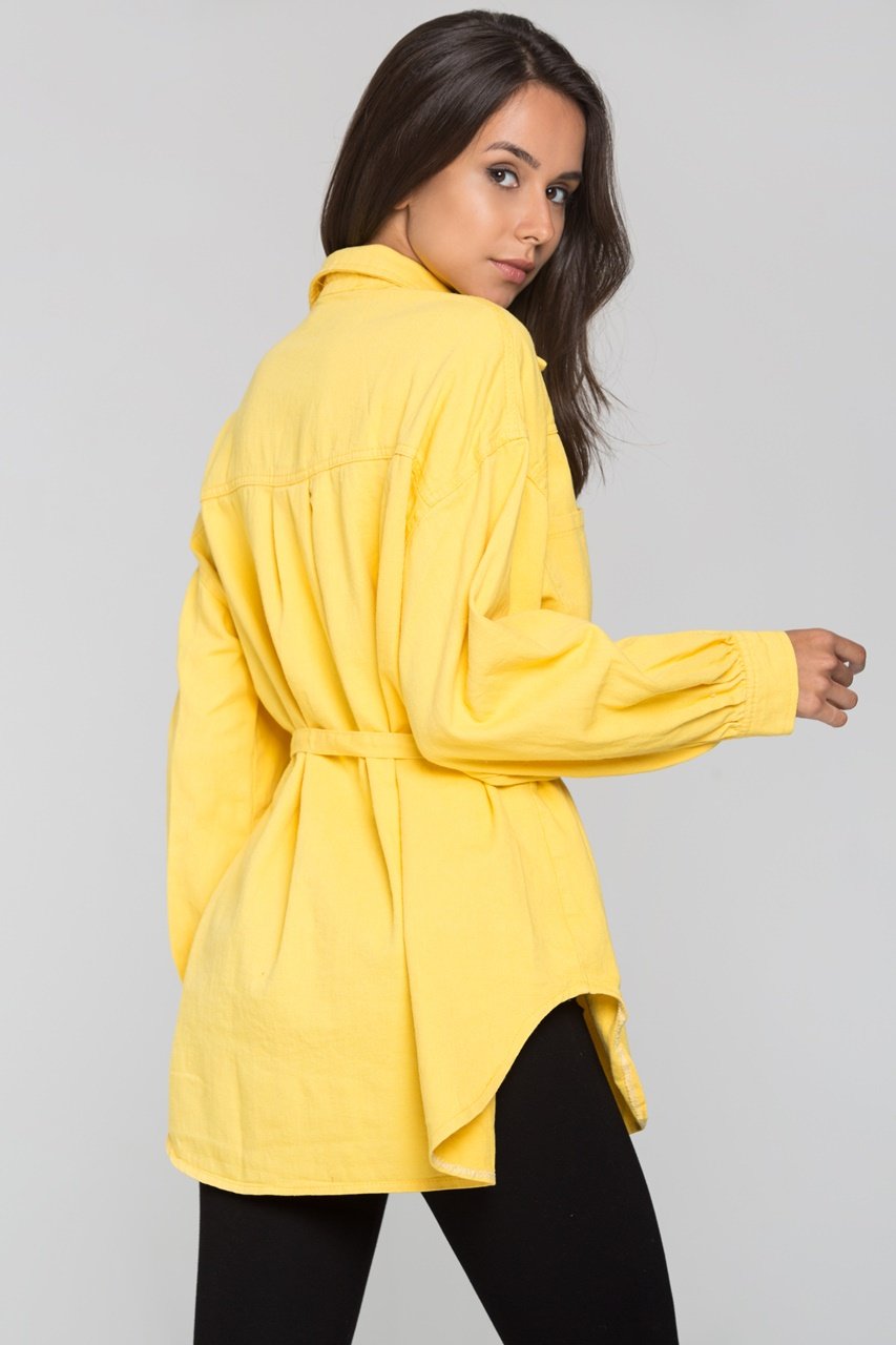 Yellow Denim Oversized Belted Top Yellow Denim Oversized Belted Top