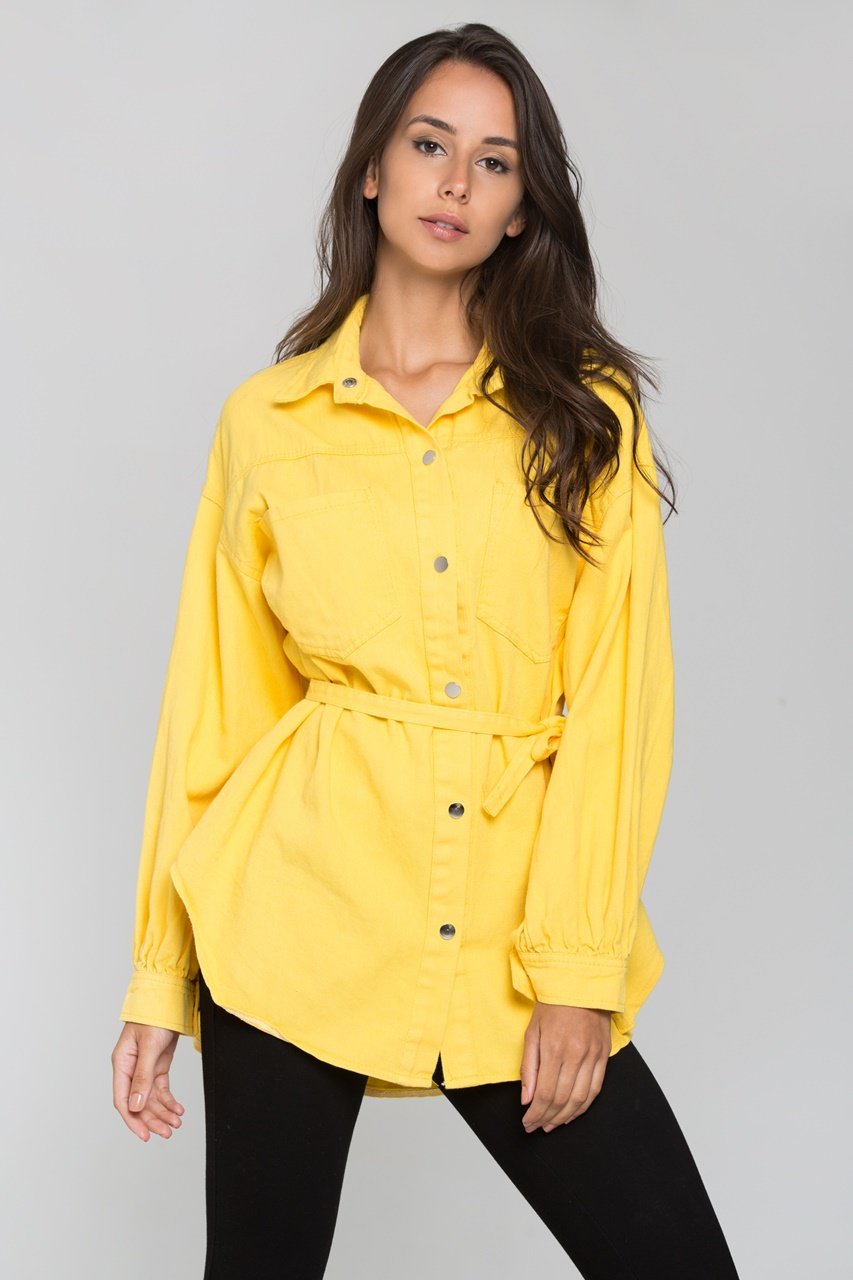 Yellow Denim Oversized Belted Top Yellow Denim Oversized Belted Top