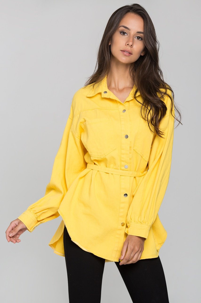 Yellow Denim Oversized Belted Top Yellow Denim Oversized Belted Top