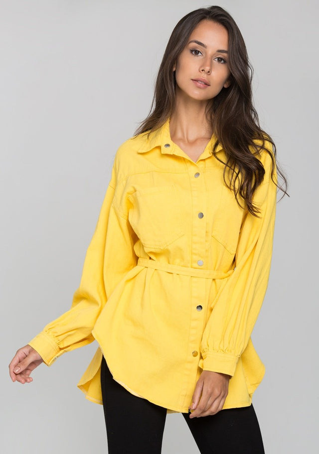 Yellow Denim Oversized Belted Top