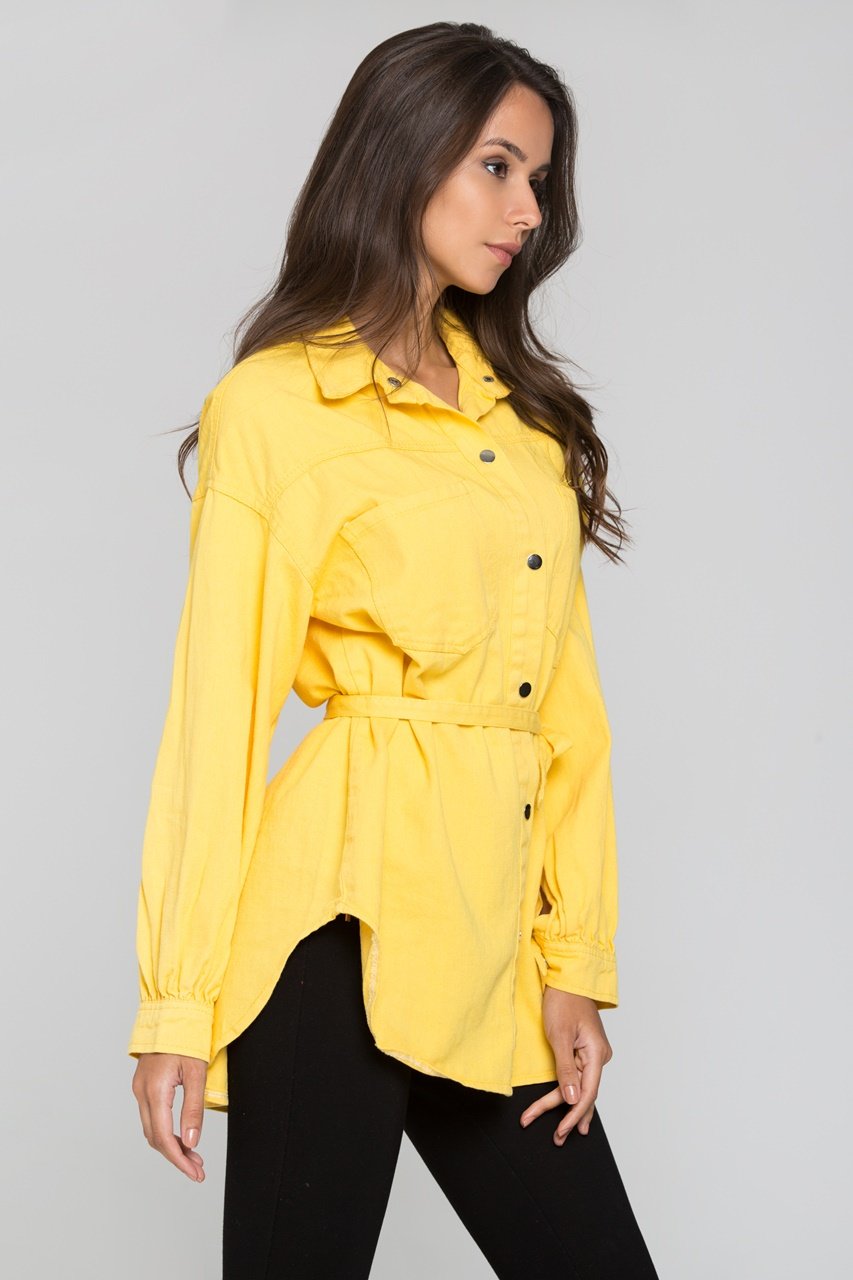 Yellow Denim Oversized Belted Top Yellow Denim Oversized Belted Top