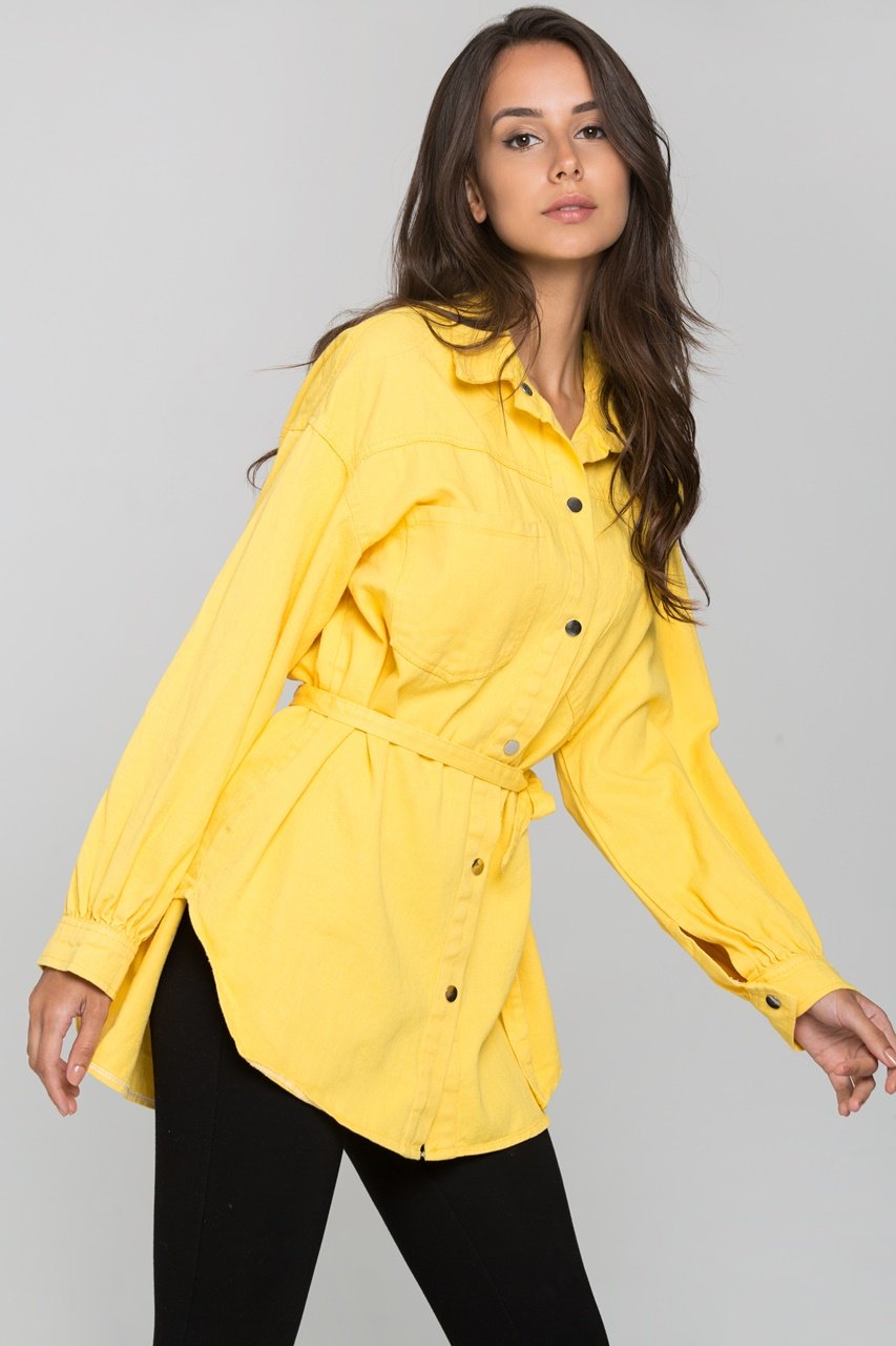 Yellow Denim Oversized Belted Top Yellow Denim Oversized Belted Top