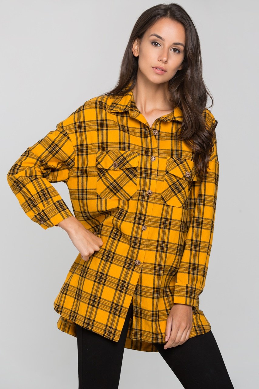 Yellow and Black Plaid Button Up Top Yellow and Black Plaid Button Up Top