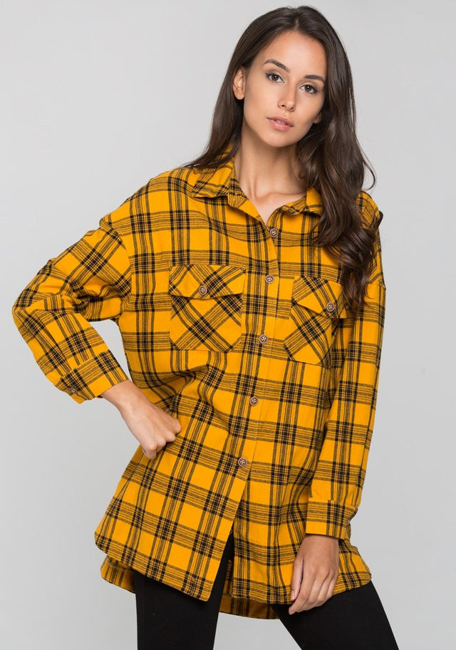 Yellow and Black Plaid Button Up Top