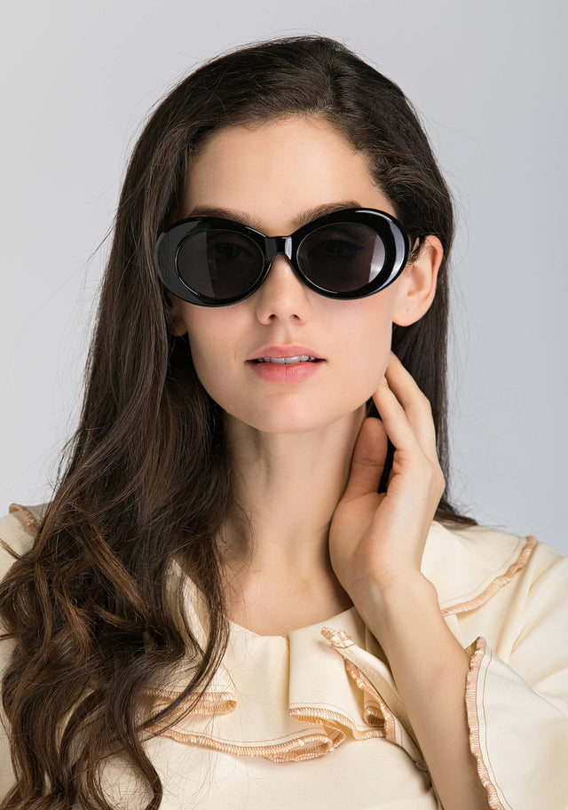 Black Round Slim Cat Eye Sunglasses